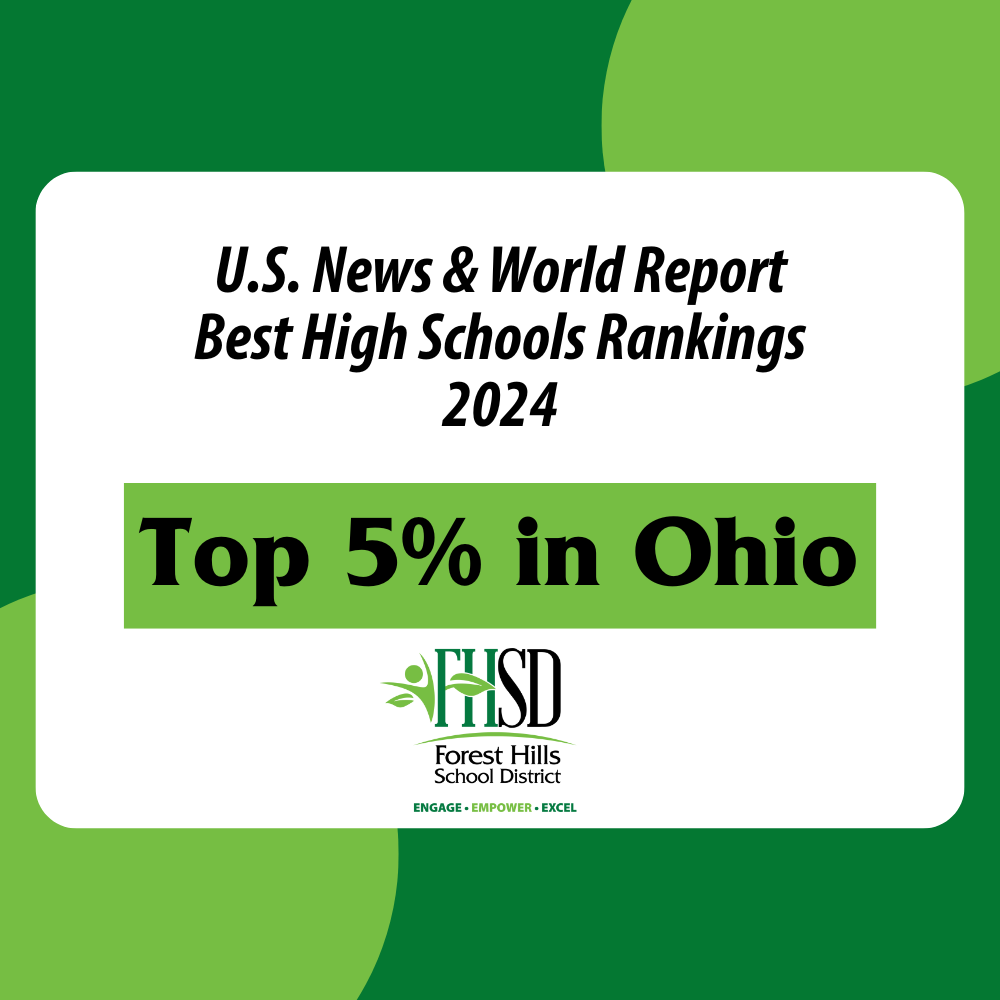 Graphic that reads U.S. News & World Report Best High Schools Rankings 2024 Top 5% in Ohio